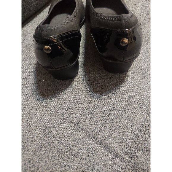 Wisher Black Fabric Anne Klein Leather Wedge Pumps Size 8.5M Dress Shoes Womans - Picture 4 of 8